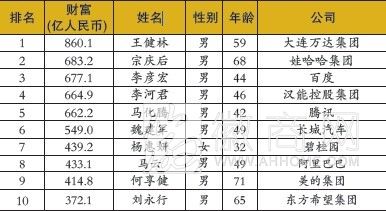 美亚光电田明成2013福布斯中国400富豪榜&ldquo;安徽首富&rdquo; 富豪榜前十名