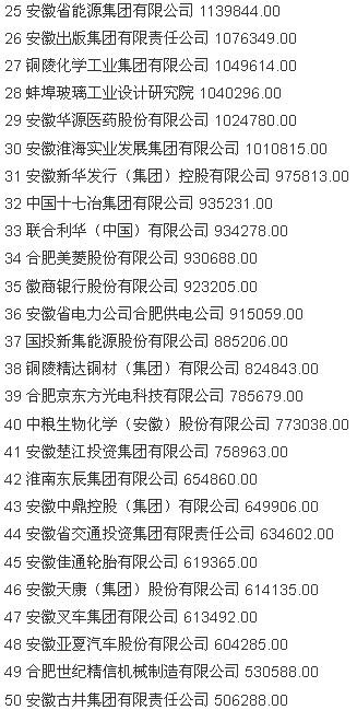 2013安徽企业100强名单 2013安徽企业100强
