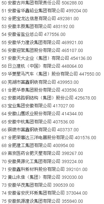 2013安徽企业100强名单 2013安徽企业100强