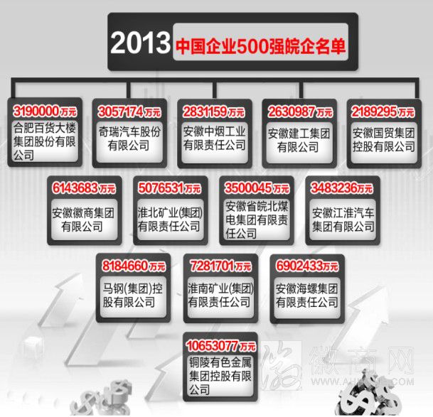 13家安徽企业上榜2013中国企业500强 2013中国企业500强安徽企业名单