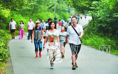 合肥大蜀山森林公园邀请市民为管理出谋划策 市民们正在合肥大蜀山森林公园爬山<a href='display.asp?id=14127' target='_blank'>健身</a>