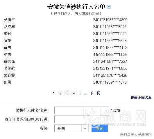 安徽老赖部分榜单